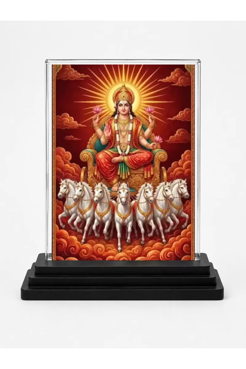 Surya Acrylic Car Dashboard Showpiece | Double-Sided Surya Photo Stand | 3 X 4 Inch Photo | Transparent Acrylic Frame With Black Base | Car Dashboard, Office & Table Decor (F72090)