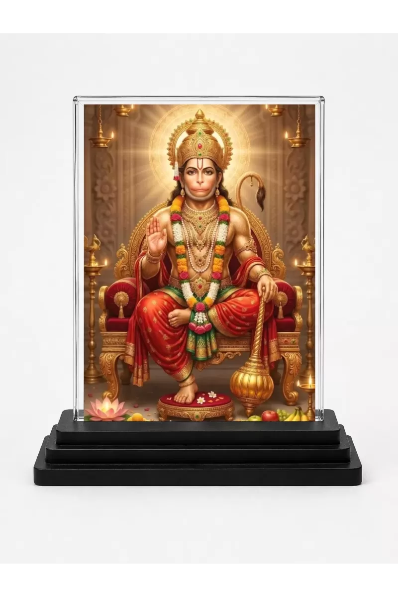Hanuman Acrylic Car Dashboard Showpiece | Double-Sided Hanuman Photo Stand | 3 X 4 Inch Photo | Transparent Acrylic Frame With Black Base | Car Dashboard, Office & Table Decor (F72091)