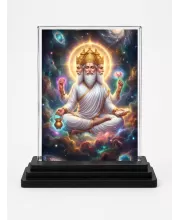 Lord Brahma Acrylic Car Dashboard Showpiece | Double-Sided Lord Brahma Photo Stand | 3 X 4 Inch Photo | Transparent Acrylic Frame With Black Base | Car Dashboard, Office & Table Decor (F72094)