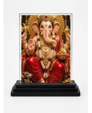 Lord Ganesh Acrylic Car Dashboard Showpiece | Double-Sided Lord Ganesh Photo Stand | 3 X 4 Inch Photo | Transparent Acrylic Frame With Black Base | Car Dashboard, Office & Table Decor (F72095)