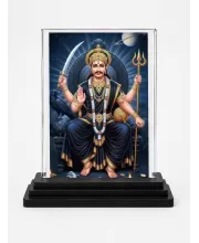 Shani Dev Acrylic Car Dashboard Showpiece | Double-Sided Shani Dev Photo Stand | 3 X 4 Inch Photo | Transparent Acrylic Frame With Black Base | Car Dashboard, Office & Table Decor (F72096)