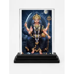 Shani Dev Acrylic Car Dashboard Showpiece | Double-Sided Shani Dev Photo Stand | 3 X 4 Inch Photo | Transparent Acrylic Frame With Black Base | Car Dashboard, Office & Table Decor (F72096)