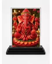 Ganesha Acrylic Car Dashboard Showpiece | Double-Sided Ganesha Photo Stand | 3 X 4 Inch Photo | Transparent Acrylic Frame With Black Base | Car Dashboard, Office & Table Decor (F72100)