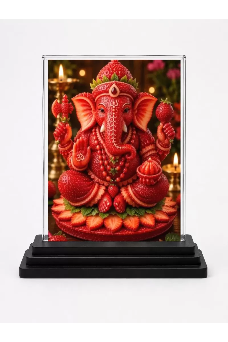 Ganesha Acrylic Car Dashboard Showpiece | Double-Sided Ganesha Photo Stand | 3 X 4 Inch Photo | Transparent Acrylic Frame With Black Base | Car Dashboard, Office & Table Decor (F72100)