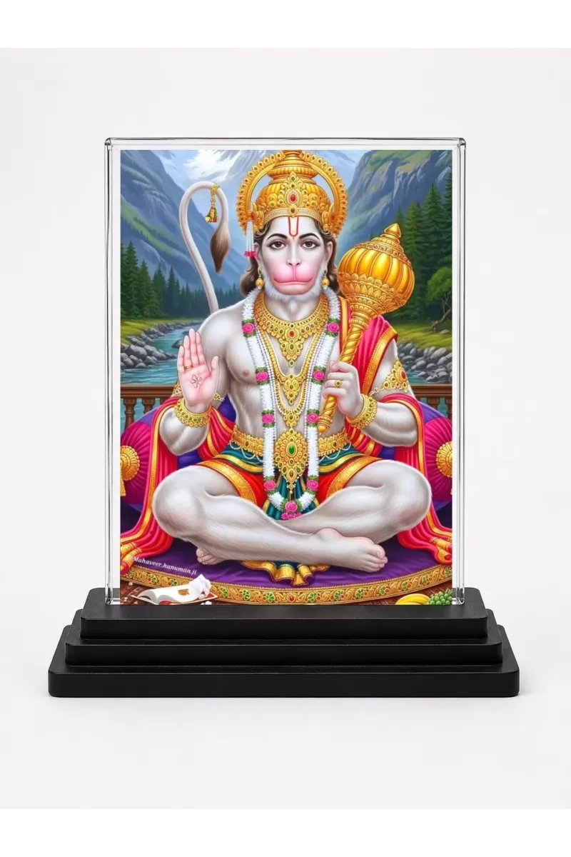 Hanuman Acrylic Car Dashboard Showpiece | Double-Sided Hanuman Photo Stand | 3 X 4 Inch Photo | Transparent Acrylic Frame With Black Base | Car Dashboard, Office & Table Decor (F72101)