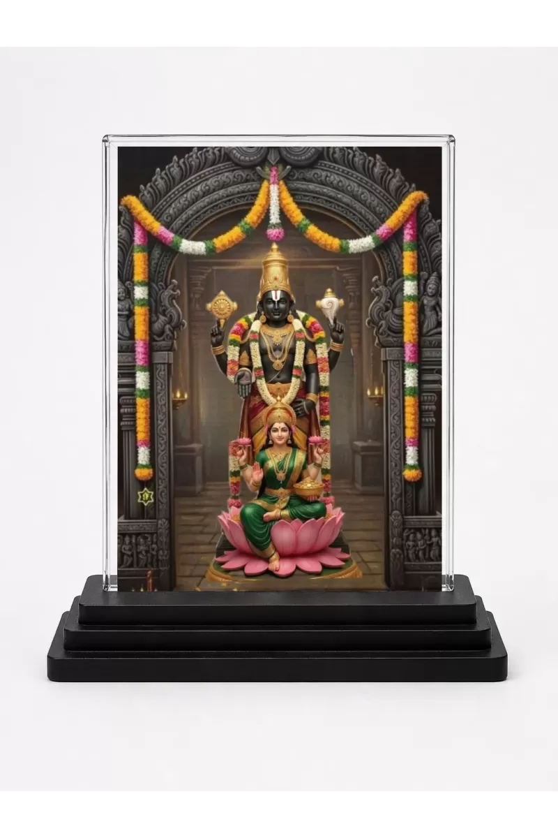 Lakshmi Acrylic Car Dashboard Showpiece | Double-Sided Lakshmi Photo Stand | 3 X 4 Inch Photo | Transparent Acrylic Frame With Black Base | Car Dashboard, Office & Table Decor (F72102)