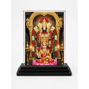 Lakshmi Acrylic Car Dashboard Showpiece | Double-Sided Lakshmi Photo Stand | 3 X 4 Inch Photo | Transparent Acrylic Frame With Black Base | Car Dashboard, Office & Table Decor (F72103)