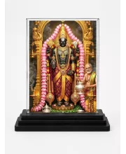 Tirupati Balaji Acrylic Car Dashboard Showpiece | Double-Sided Tirupati Balaji Photo Stand | 3 X 4 Inch Photo | Transparent Acrylic Frame With Black Base | Car Dashboard, Office & Table Decor (F72104)