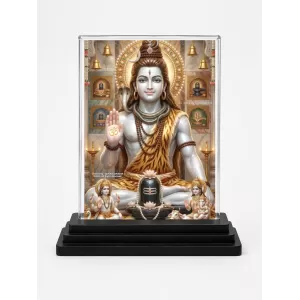 Shiva Acrylic Car Dashboard Showpiece | Double-Sided Shiva Photo Stand | 3 X 4 Inch Photo | Transparent Acrylic Frame With Black Base | Car Dashboard, Office & Table Decor (F72105)
