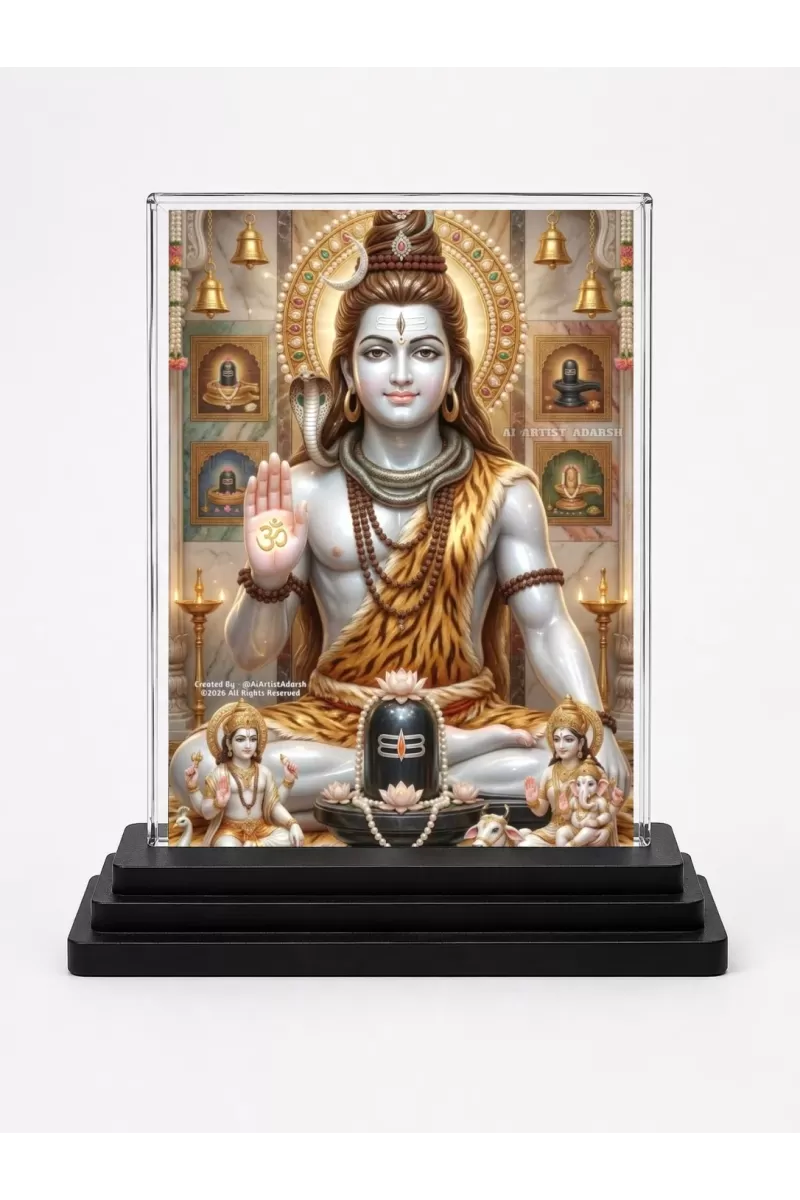 Shiva Acrylic Car Dashboard Showpiece | Double-Sided Shiva Photo Stand | 3 X 4 Inch Photo | Transparent Acrylic Frame With Black Base | Car Dashboard, Office & Table Decor (F72105)