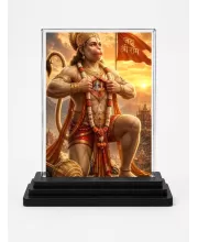 Hanuman Acrylic Car Dashboard Showpiece | Double-Sided Hanuman Photo Stand | 3 X 4 Inch Photo | Transparent Acrylic Frame With Black Base | Car Dashboard, Office & Table Decor (F72106)