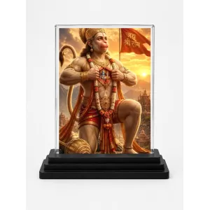 Hanuman Acrylic Car Dashboard Showpiece | Double-Sided Hanuman Photo Stand | 3 X 4 Inch Photo | Transparent Acrylic Frame With Black Base | Car Dashboard, Office & Table Decor (F72106)