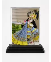 Shree Krishna Acrylic Car Dashboard Showpiece | Double-Sided Shree Krishna Photo Stand | 3 X 4 Inch Photo | Transparent Acrylic Frame With Black Base | Car Dashboard, Office & Table Decor (F72107)