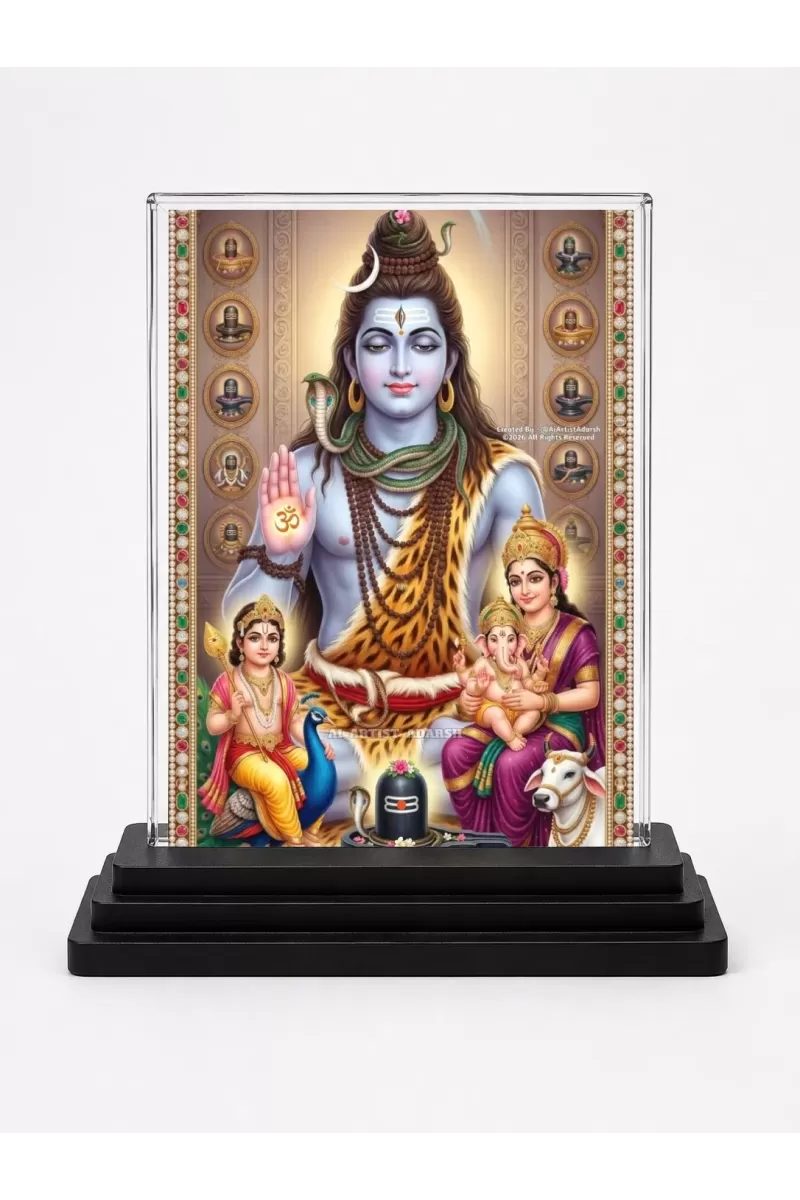 Shiva Acrylic Car Dashboard Showpiece | Double-Sided Shiva Photo Stand | 3 X 4 Inch Photo | Transparent Acrylic Frame With Black Base | Car Dashboard, Office & Table Decor (F72108)