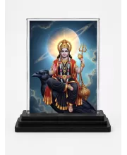 Shani Dev Acrylic Car Dashboard Showpiece | Double-Sided Shani Dev Photo Stand | 3 X 4 Inch Photo | Transparent Acrylic Frame With Black Base | Car Dashboard, Office & Table Decor (F72109)