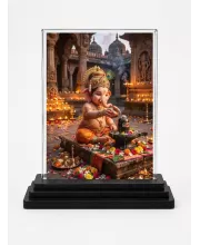 Ganesha Acrylic Car Dashboard Showpiece | Double-Sided Ganesha Photo Stand | 3 X 4 Inch Photo | Transparent Acrylic Frame With Black Base | Car Dashboard, Office & Table Decor (F72110)