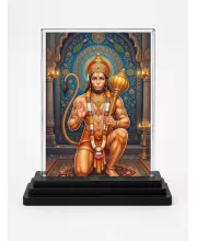 Hanuman Acrylic Car Dashboard Showpiece | Double-Sided Hanuman Photo Stand | 3 X 4 Inch Photo | Transparent Acrylic Frame With Black Base | Car Dashboard, Office & Table Decor (F72112)