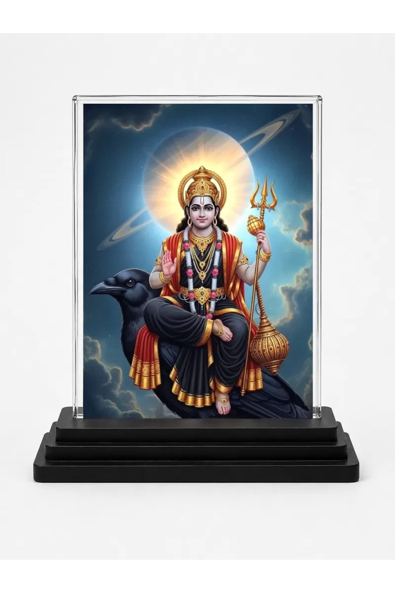 Shani Acrylic Car Dashboard Showpiece | Double-Sided Shani Photo Stand | 3 X 4 Inch Photo | Transparent Acrylic Frame With Black Base | Car Dashboard, Office & Table Decor (F72113)