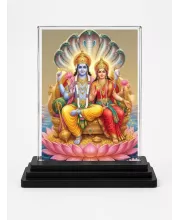 Vishnu And Lakshmi Acrylic Car Dashboard Showpiece | Double-Sided Vishnu And Lakshmi Photo Stand | 3 X 4 Inch Photo | Transparent Acrylic Frame With Black Base | Car Dashboard, Office & Table Decor (F72115)