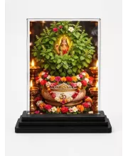 Lakshmi Acrylic Car Dashboard Showpiece | Double-Sided Lakshmi Photo Stand | 3 X 4 Inch Photo | Transparent Acrylic Frame With Black Base | Car Dashboard, Office & Table Decor (F72116)