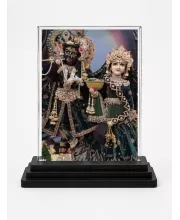 Krishna And Radha Acrylic Car Dashboard Showpiece | Double-Sided Krishna And Radha Photo Stand | 3 X 4 Inch Photo | Transparent Acrylic Frame With Black Base | Car Dashboard, Office & Table Decor (F72117)