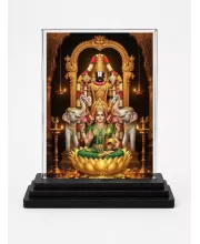Lord Tirupati & Goddess Lakshmi Acrylic Car Dashboard Showpiece | Double-Sided Lord Tirupati & Goddess Lakshmi Photo Stand | 3 X 4 Inch Photo | Transparent Acrylic Frame With Black Base | Car Dashboard, Office & Table Decor (F72118)