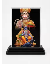 Hanuman Acrylic Car Dashboard Showpiece | Double-Sided Hanuman Photo Stand | 3 X 4 Inch Photo | Transparent Acrylic Frame With Black Base | Car Dashboard, Office & Table Decor (F72120)