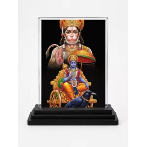 Hanuman Acrylic Car Dashboard Showpiece | Double-Sided Hanuman Photo Stand | 3 X 4 Inch Photo | Transparent Acrylic Frame With Black Base | Car Dashboard, Office & Table Decor (F72120)