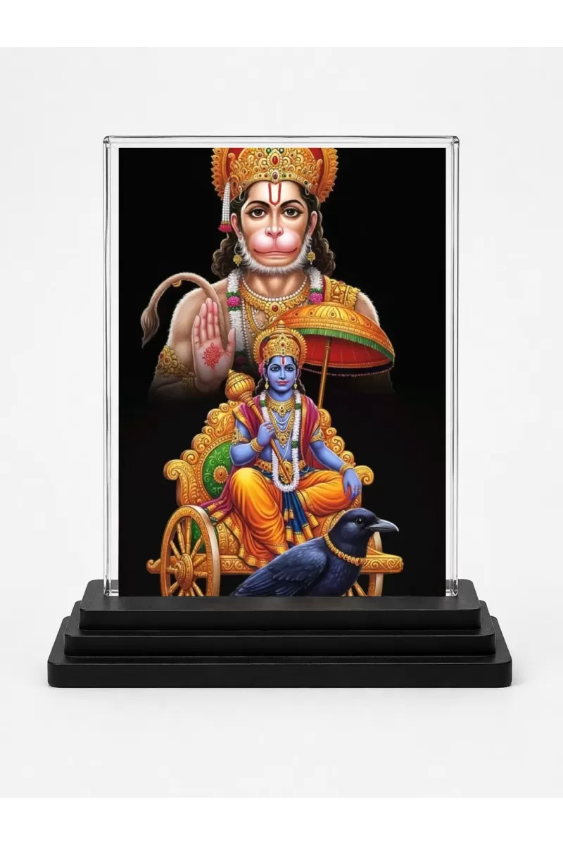 Hanuman Acrylic Car Dashboard Showpiece | Double-Sided Hanuman Photo Stand | 3 X 4 Inch Photo | Transparent Acrylic Frame With Black Base | Car Dashboard, Office & Table Decor (F72120)