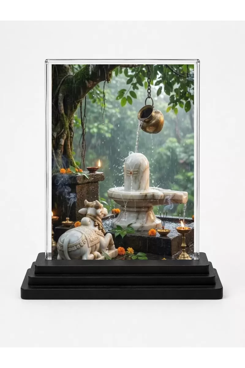 Ganesha Acrylic Car Dashboard Showpiece | Double-Sided Ganesha Photo Stand | 3 X 4 Inch Photo | Transparent Acrylic Frame With Black Base | Car Dashboard, Office & Table Decor (F72123)