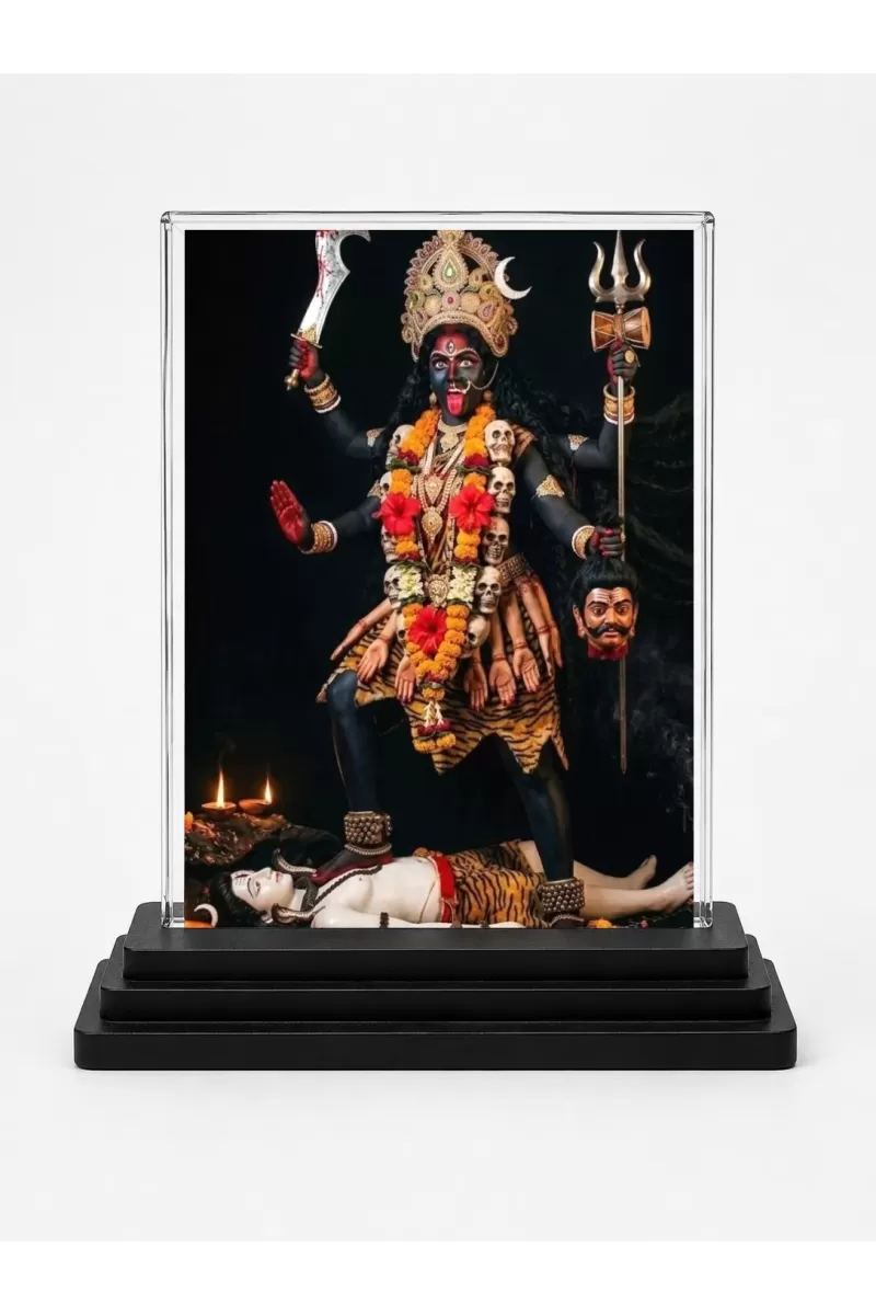 Kali Acrylic Car Dashboard Showpiece | Double-Sided Kali Photo Stand | 3 X 4 Inch Photo | Transparent Acrylic Frame With Black Base | Car Dashboard, Office & Table Decor (F72125)