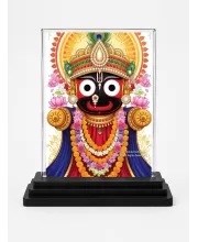 Jagannatha Acrylic Car Dashboard Showpiece | Double-Sided Jagannatha Photo Stand | 3 X 4 Inch Photo | Transparent Acrylic Frame With Black Base | Car Dashboard, Office & Table Decor (F72127)