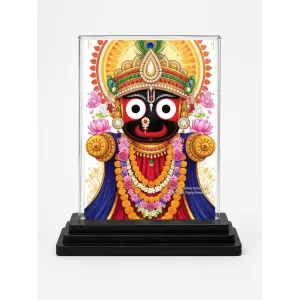 Jagannatha Acrylic Car Dashboard Showpiece | Double-Sided Jagannatha Photo Stand | 3 X 4 Inch Photo | Transparent Acrylic Frame With Black Base | Car Dashboard, Office & Table Decor (F72127)