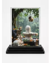 Ganesha Acrylic Car Dashboard Showpiece | Double-Sided Ganesha Photo Stand | 3 X 4 Inch Photo | Transparent Acrylic Frame With Black Base | Car Dashboard, Office & Table Decor (F72130)