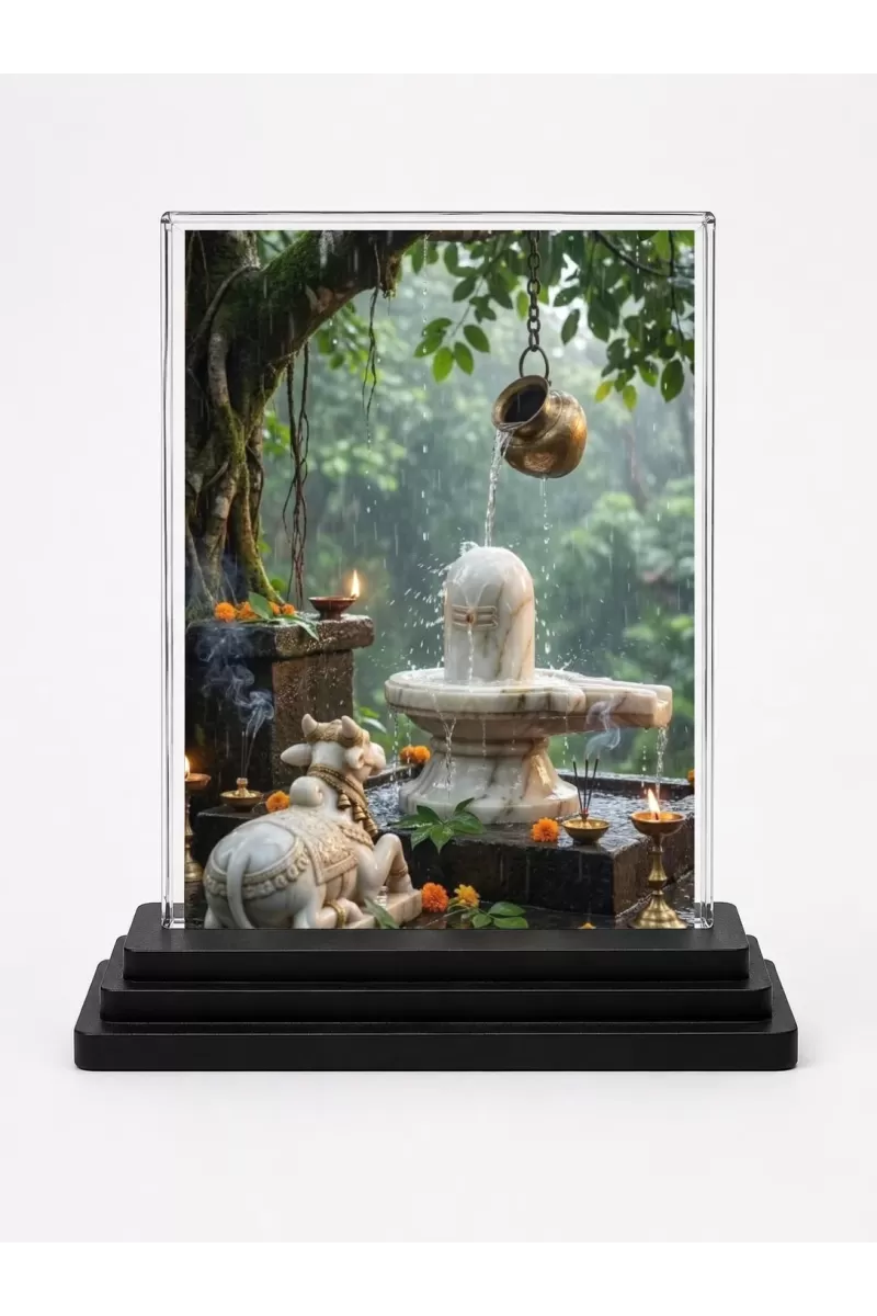 Ganesha Acrylic Car Dashboard Showpiece | Double-Sided Ganesha Photo Stand | 3 X 4 Inch Photo | Transparent Acrylic Frame With Black Base | Car Dashboard, Office & Table Decor (F72130)