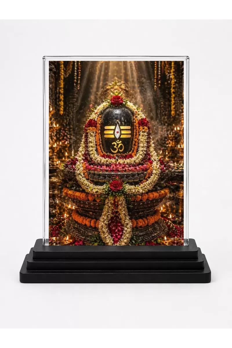 Shiva Acrylic Car Dashboard Showpiece | Double-Sided Shiva Photo Stand | 3 X 4 Inch Photo | Transparent Acrylic Frame With Black Base | Car Dashboard, Office & Table Decor (F72132)