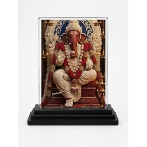 Ganesha Acrylic Car Dashboard Showpiece | Double-Sided Ganesha Photo Stand | 3 X 4 Inch Photo | Transparent Acrylic Frame With Black Base | Car Dashboard, Office & Table Decor (F72133)