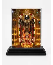 Lord Tirupati & Goddess Lakshmi Acrylic Car Dashboard Showpiece | Double-Sided Lord Tirupati & Goddess Lakshmi Photo Stand | 3 X 4 Inch Photo | Transparent Acrylic Frame With Black Base | Car Dashboard, Office & Table Decor (F72134)