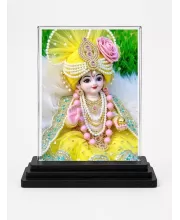 Krishna Acrylic Car Dashboard Showpiece | Double-Sided Krishna Photo Stand | 3 X 4 Inch Photo | Transparent Acrylic Frame With Black Base | Car Dashboard, Office & Table Decor (F72135)