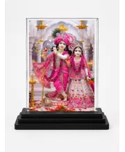 Krishna And Radha Acrylic Car Dashboard Showpiece | Double-Sided Krishna And Radha Photo Stand | 3 X 4 Inch Photo | Transparent Acrylic Frame With Black Base | Car Dashboard, Office & Table Decor (F72137)
