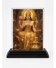 Lakshmi Acrylic Car Dashboard Showpiece | Double-Sided Lakshmi Photo Stand | 3 X 4 Inch Photo | Transparent Acrylic Frame With Black Base | Car Dashboard, Office & Table Decor (F72139)