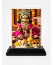 Shree Krishna Acrylic Car Dashboard Showpiece | Double-Sided Shree Krishna Photo Stand | 3 X 4 Inch Photo | Transparent Acrylic Frame With Black Base | Car Dashboard, Office & Table Decor (F72140)