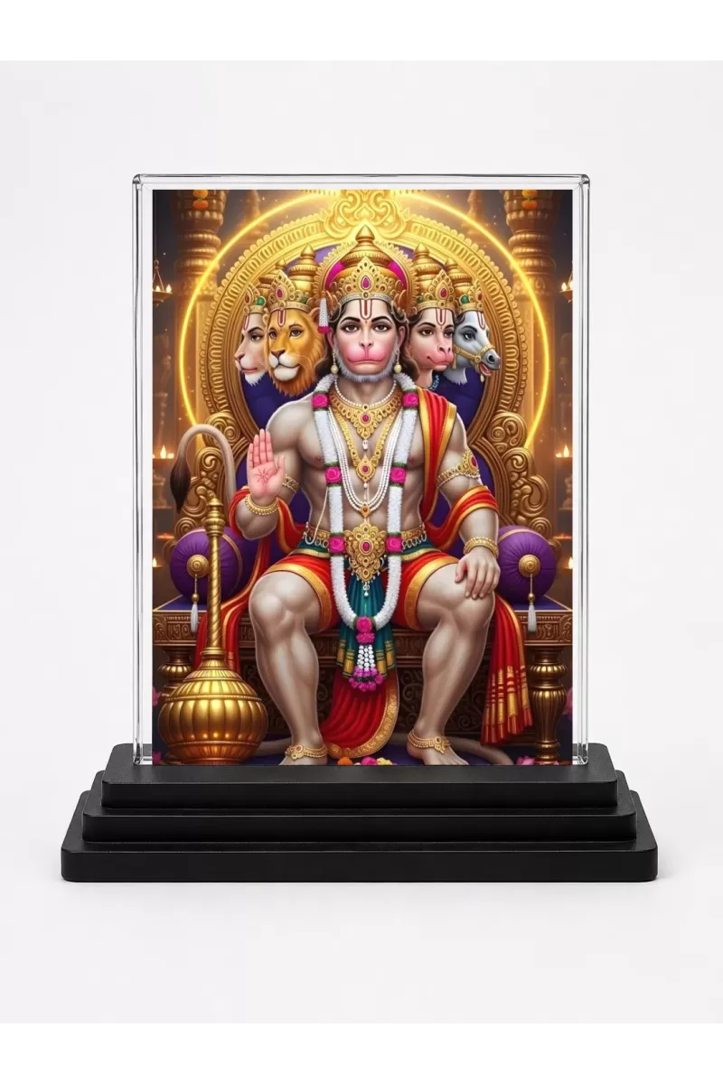 Hanuman Acrylic Car Dashboard Showpiece | Double-Sided Hanuman Photo Stand | 3 X 4 Inch Photo | Transparent Acrylic Frame With Black Base | Car Dashboard, Office & Table Decor (F72143)