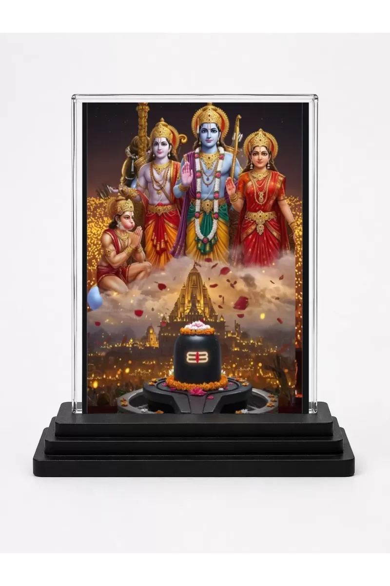 Ram Darbar Acrylic Car Dashboard Showpiece | Double-Sided Ram Darbar Photo Stand | 3 X 4 Inch Photo | Transparent Acrylic Frame With Black Base | Car Dashboard, Office & Table Decor (F72144)