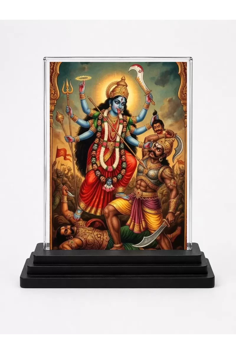 Kali Acrylic Car Dashboard Showpiece | Double-Sided Kali Photo Stand | 3 X 4 Inch Photo | Transparent Acrylic Frame With Black Base | Car Dashboard, Office & Table Decor (F72146)