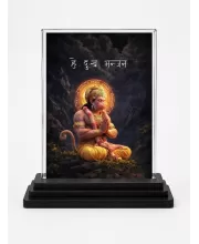 Hanuman Acrylic Car Dashboard Showpiece | Double-Sided Hanuman Photo Stand | 3 X 4 Inch Photo | Transparent Acrylic Frame With Black Base | Car Dashboard, Office & Table Decor (F72150)