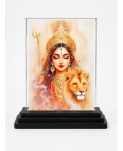 Durga Acrylic Car Dashboard Showpiece | Double-Sided Durga Photo Stand | 3 X 4 Inch Photo | Transparent Acrylic Frame With Black Base | Car Dashboard, Office & Table Decor (F72152)