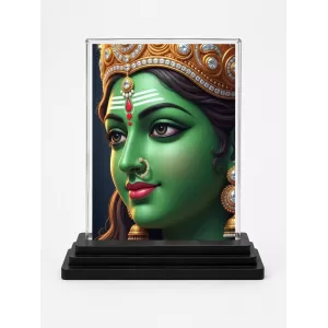 Goddess Kali Acrylic Car Dashboard Showpiece | Double-Sided Goddess Kali Photo Stand | 3 X 4 Inch Photo | Transparent Acrylic Frame With Black Base | Car Dashboard, Office & Table Decor (F72153)