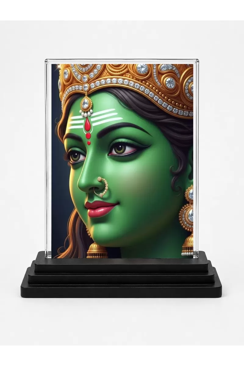 Goddess Kali Acrylic Car Dashboard Showpiece | Double-Sided Goddess Kali Photo Stand | 3 X 4 Inch Photo | Transparent Acrylic Frame With Black Base | Car Dashboard, Office & Table Decor (F72153)