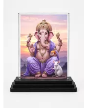 Ganesha Acrylic Car Dashboard Showpiece | Double-Sided Ganesha Photo Stand | 3 X 4 Inch Photo | Transparent Acrylic Frame With Black Base | Car Dashboard, Office & Table Decor (F72154)